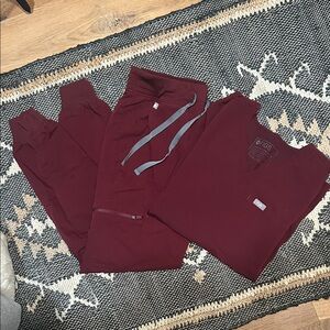 Figs Maroon Scrub Set with XS 1 Pocket Top and XS Joggers